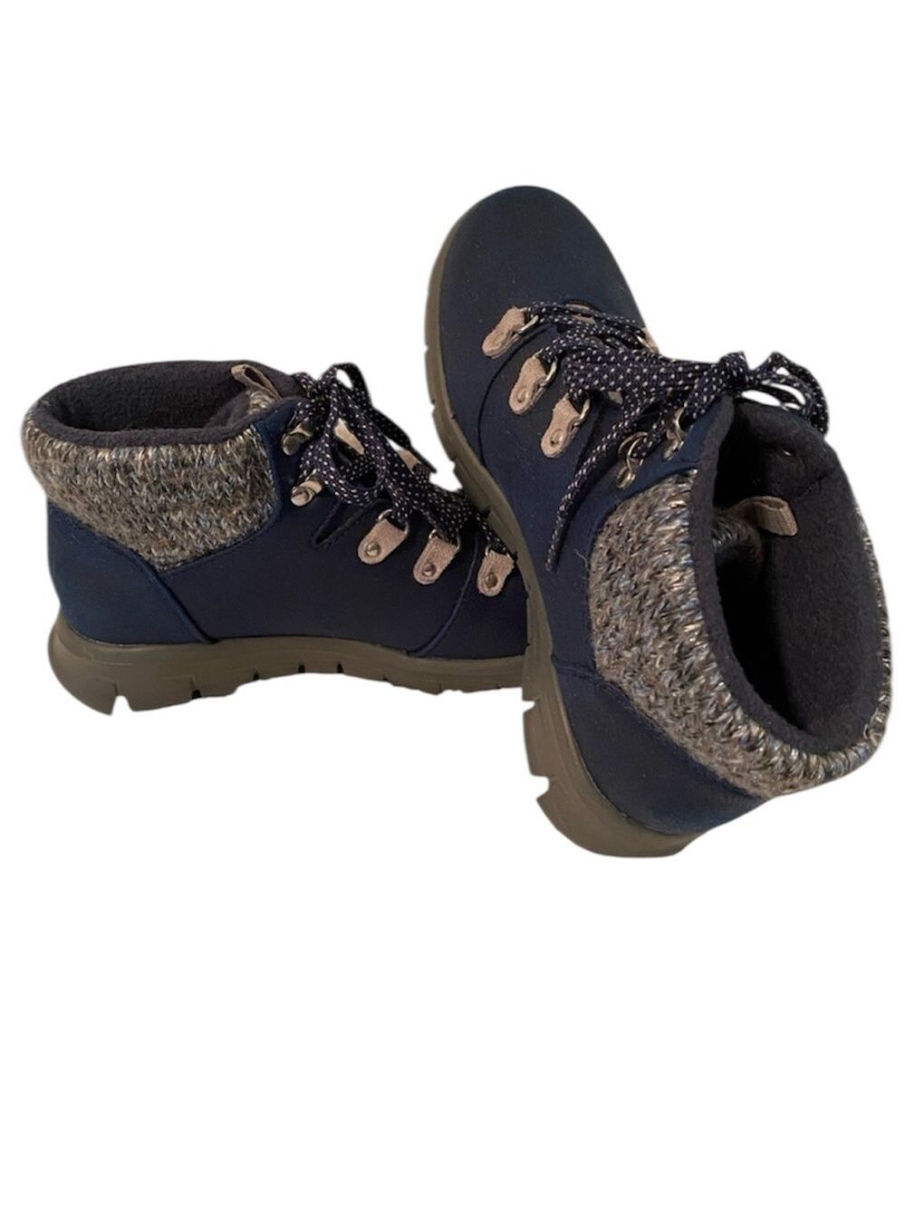 Skechers Synergy Sweater Collar Hiker Boots Navy Size 7.5 Knit Trim NWOT Vintage - Picture 3 of 16